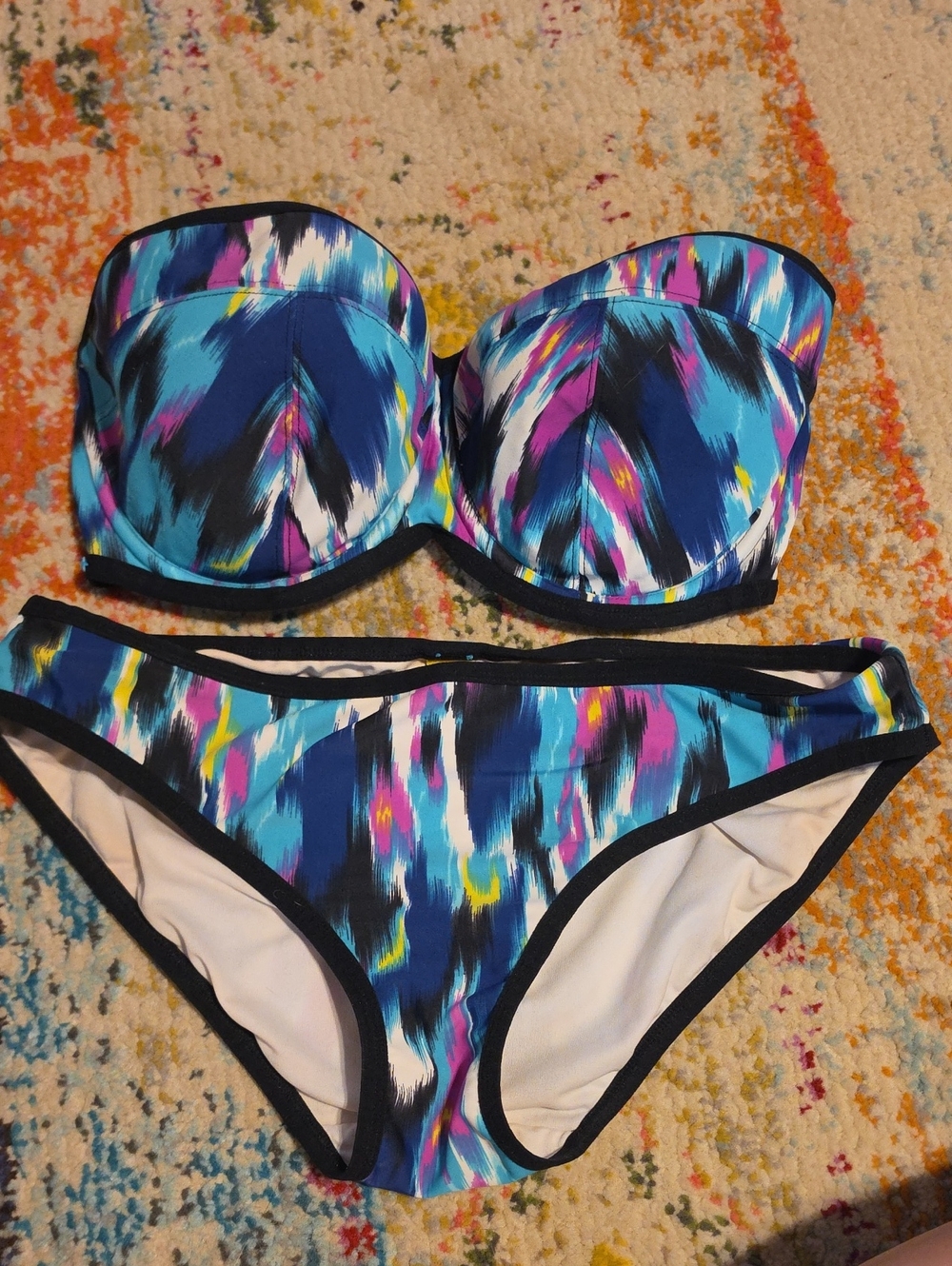 Panache Blue Teal Purple Multicolor Bandeau Bikini